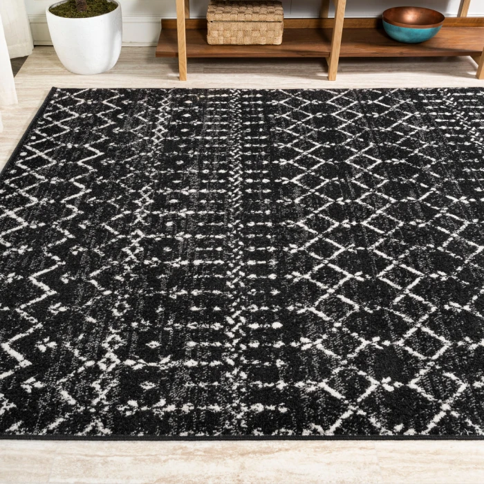 Moroccan HYPE Boho Vintage Diamond Black/Ivory 3 ft. x 5 ft. Area Rug