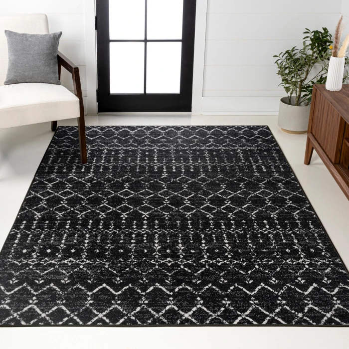Moroccan HYPE Boho Vintage Diamond Black/Ivory 3 ft. x 5 ft. Area Rug