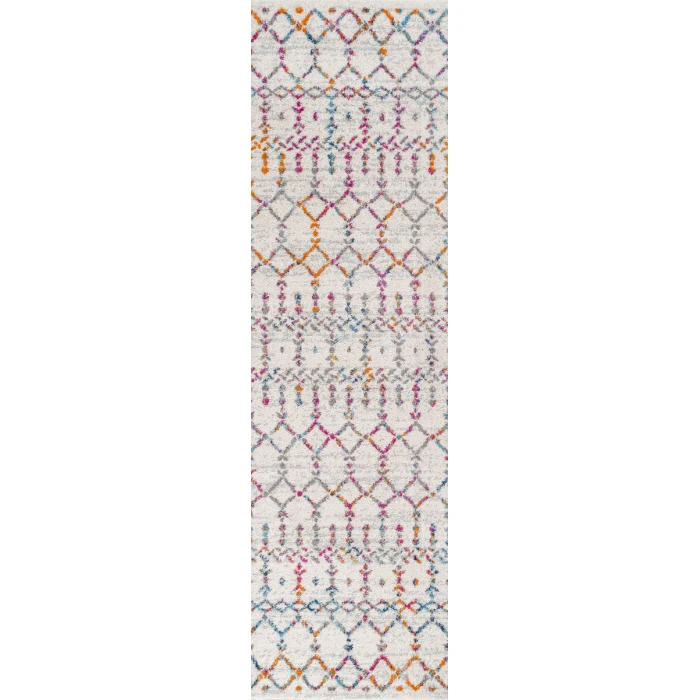 Moroccan HYPE Boho Vintage Diamond Ivory/Multi 2 ft. x 10 ft. Runner Rug