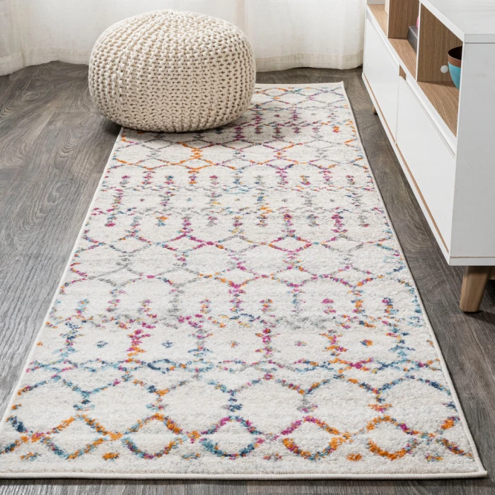 Moroccan HYPE Boho Vintage Diamond Ivory/Multi 2 ft. x 10 ft. Runner Rug