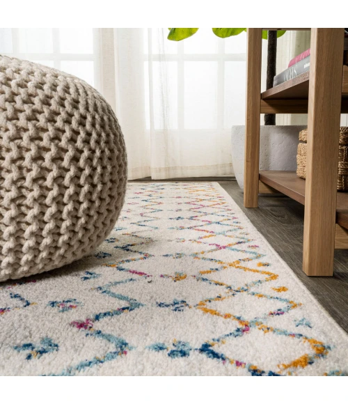 Moroccan HYPE Boho Vintage Diamond Ivory/Multi 2 ft. x 8 ft. Runner Rug