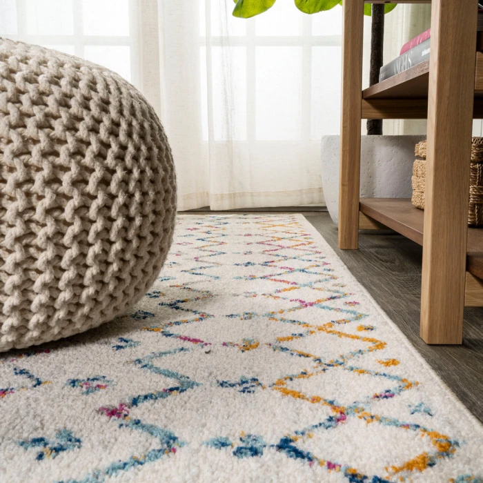 Moroccan HYPE Boho Vintage Diamond Ivory/Multi 2 ft. x 10 ft. Runner Rug
