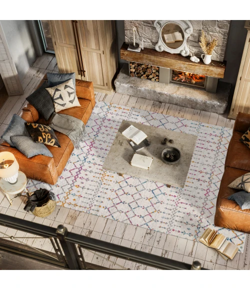 Moroccan HYPE Boho Vintage Diamond Ivory/Multi 5 ft. x 8 ft. Area Rug