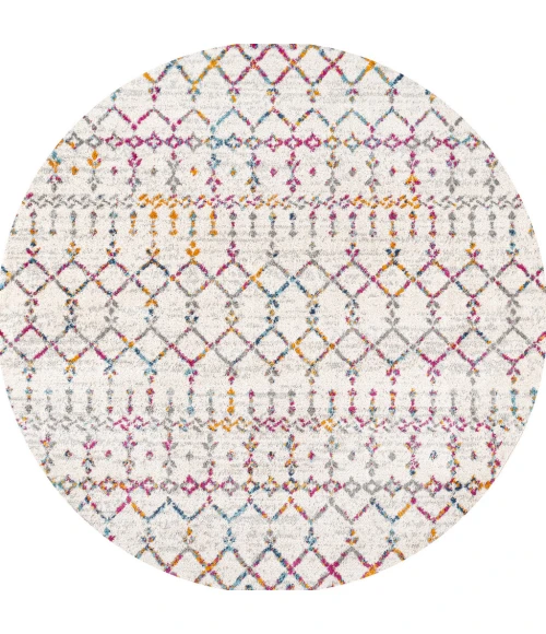 Moroccan HYPE Boho Vintage Diamond Ivory/Multi 5' Round Area Rug