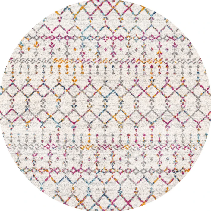 Moroccan HYPE Boho Vintage Diamond Ivory/Multi 5' Round Area Rug