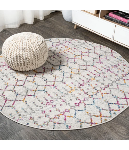 Moroccan HYPE Boho Vintage Diamond Ivory/Multi 5' Round Area Rug
