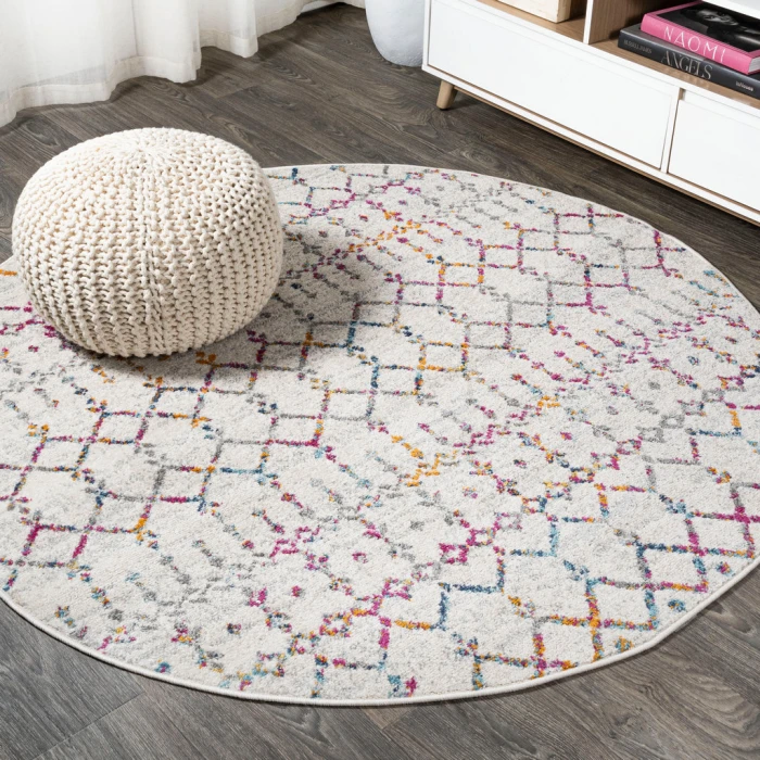 Moroccan HYPE Boho Vintage Diamond Ivory/Multi 5' Round Area Rug