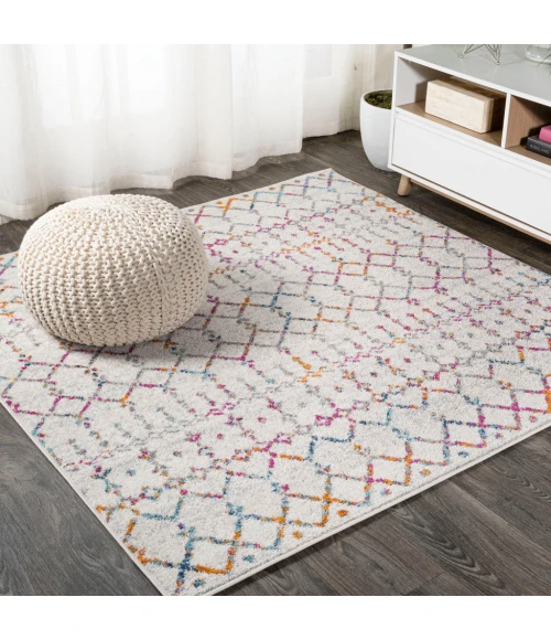 Moroccan HYPE Boho Vintage Diamond Ivory/Multi 5' Square Area Rug