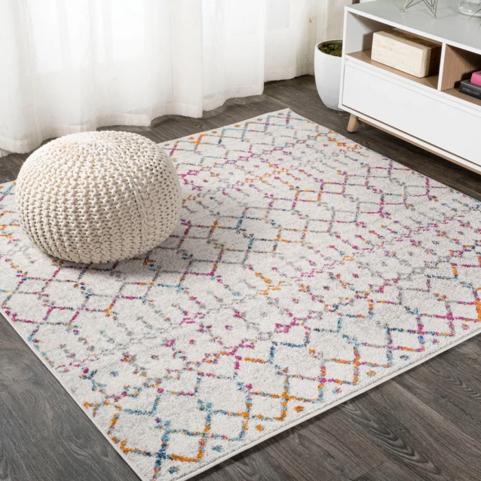 Moroccan HYPE Boho Vintage Diamond Ivory/Multi 5' Square Area Rug