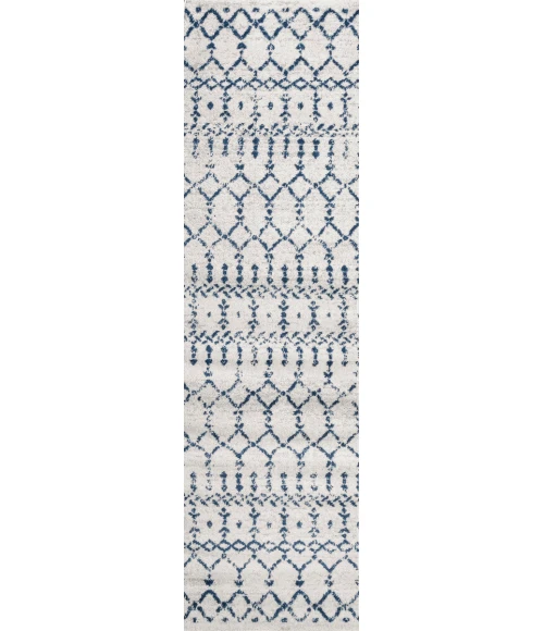 Moroccan HYPE Boho Vintage Diamond Cream/Navy 2 ft. x 8 ft. Runner Rug