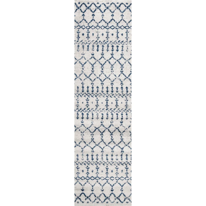 Moroccan HYPE Boho Vintage Diamond Cream/Navy 2 ft. x 8 ft. Runner Rug