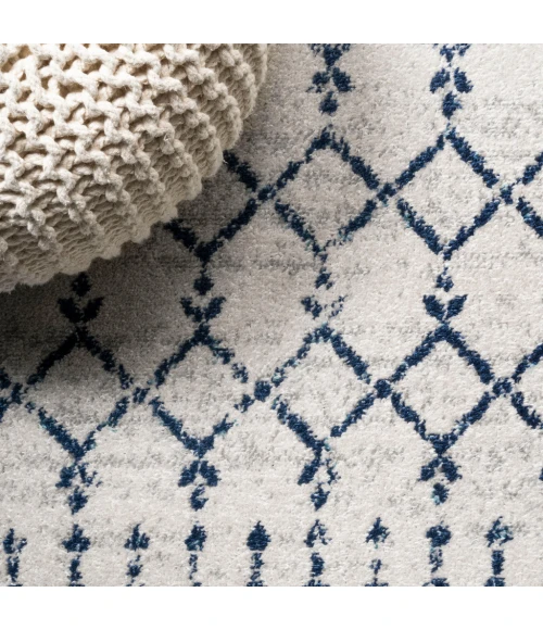Moroccan HYPE Boho Vintage Diamond Cream/Navy 8 ft. x 10 ft. Area Rug