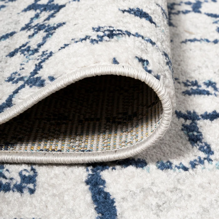 Moroccan HYPE Boho Vintage Diamond Cream/Navy 2 ft. x 8 ft. Runner Rug