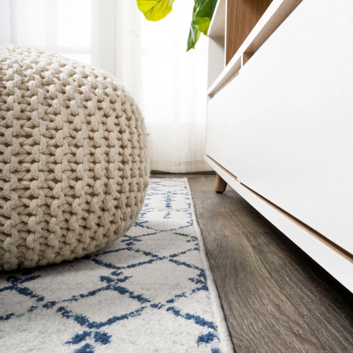 Moroccan HYPE Boho Vintage Diamond Cream/Navy 2 ft. x 8 ft. Runner Rug