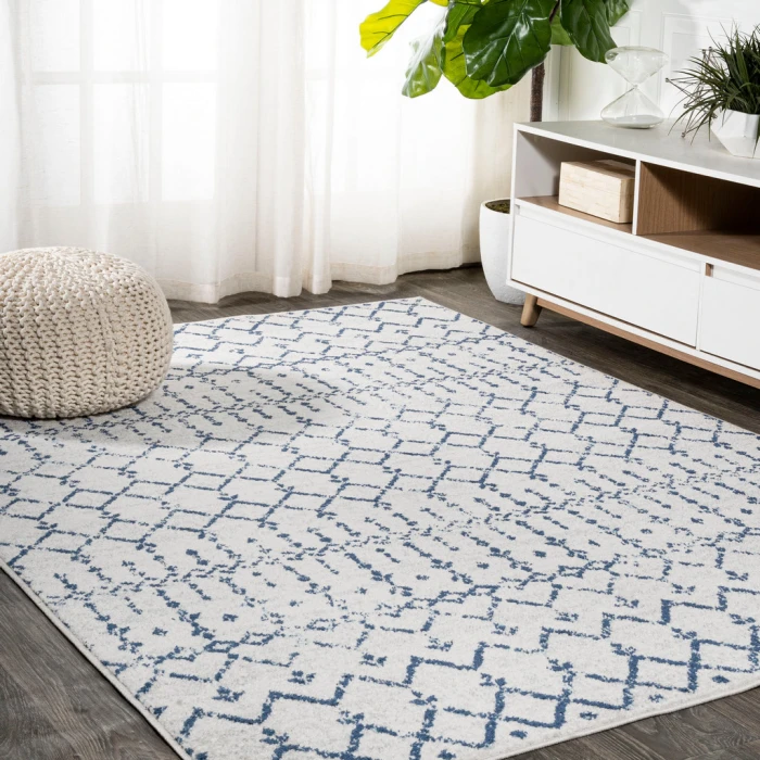 Moroccan HYPE Boho Vintage Diamond Cream/Navy 4 ft. x 6 ft. Area Rug