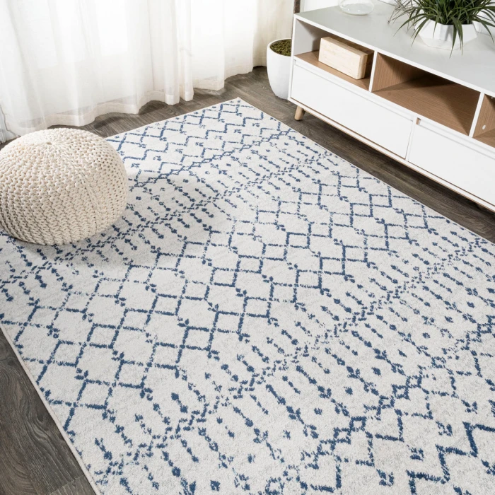 Moroccan HYPE Boho Vintage Diamond Cream/Navy 4 ft. x 6 ft. Area Rug