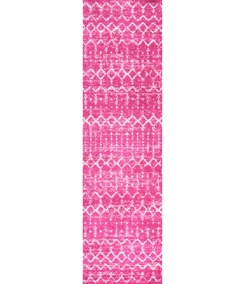 Moroccan HYPE Boho Vintage Diamond Fuchsia/Ivory 2 ft. x 8 ft. Runner Rug
