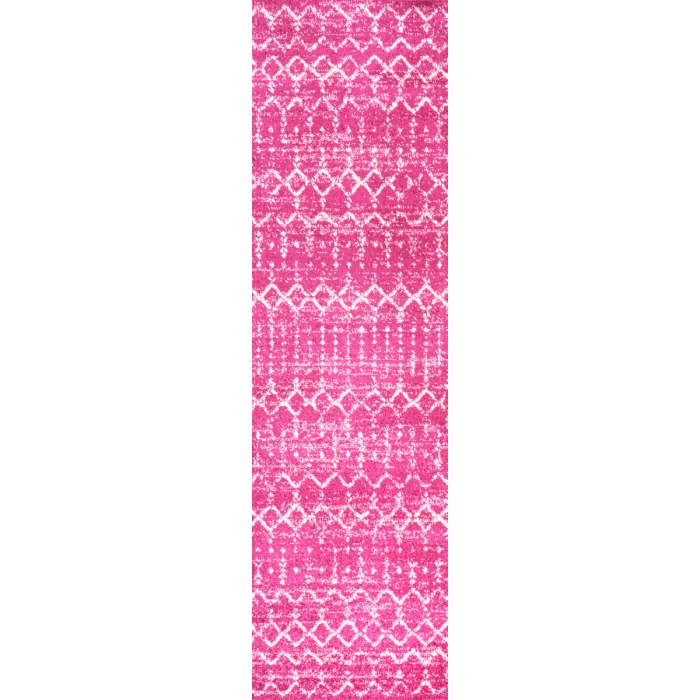 Moroccan HYPE Boho Vintage Diamond Fuchsia/Ivory 2 ft. x 8 ft. Runner Rug