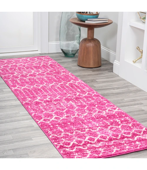 Moroccan HYPE Boho Vintage Diamond Fuchsia/Ivory 2 ft. x 8 ft. Runner Rug