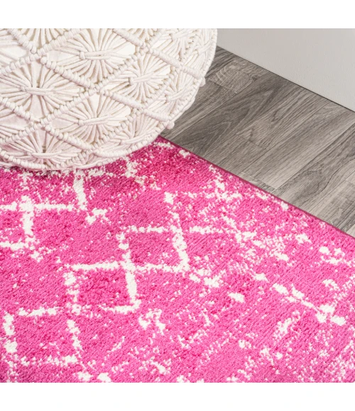 Moroccan HYPE Boho Vintage Diamond Fuchsia/Ivory 8 ft. x 10 ft. Area Rug