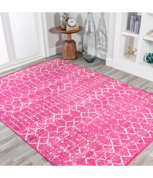 Moroccan HYPE Boho Vintage Diamond Fuchsia/Ivory 8 ft. x 10 ft. Area Rug