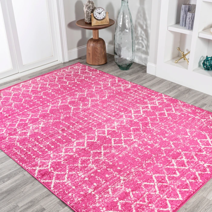 Moroccan HYPE Boho Vintage Diamond Fuchsia/Ivory 4 ft. x 6 ft. Area Rug