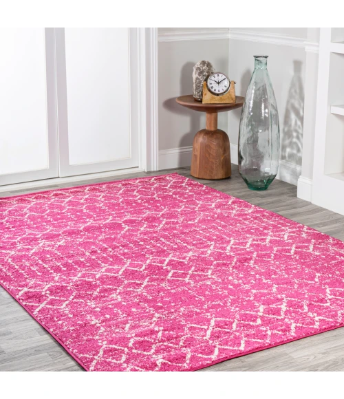 Moroccan HYPE Boho Vintage Diamond Fuchsia/Ivory 8 ft. x 10 ft. Area Rug