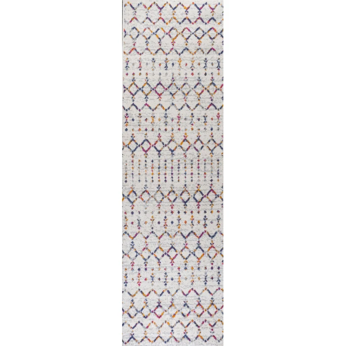 Moroccan Hype Boho Vintage Diamond Cream/Multi 2 ft. x 8 ft. Runner Rug