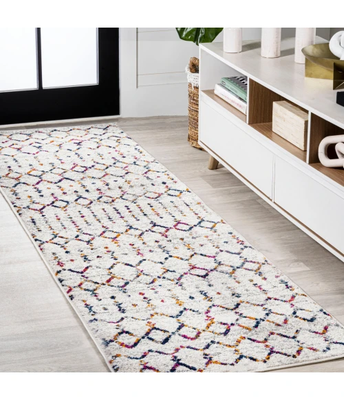 Moroccan Hype Boho Vintage Diamond Cream/Multi 2 ft. x 8 ft. Runner Rug