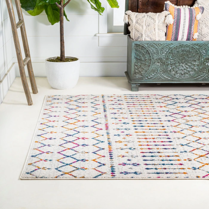 Moroccan HYPE Boho Vintage Diamond Cream/Multi 4 ft. x 6 ft. Area Rug