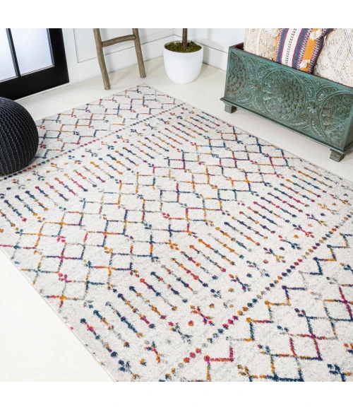 Moroccan HYPE Boho Vintage Diamond Cream/Multi 5 ft. x 8 ft. Area Rug