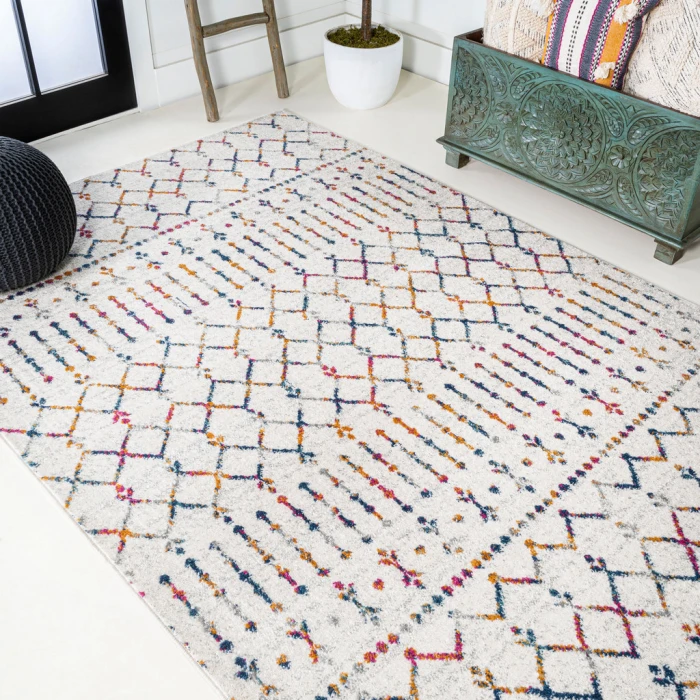 Moroccan HYPE Boho Vintage Diamond Cream/Multi 4 ft. x 6 ft. Area Rug