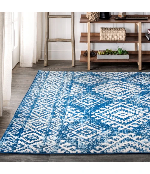 Moroccan HYPE Boho Vintage Tribal Blue/White 4 ft. x 6 ft. Area Rug