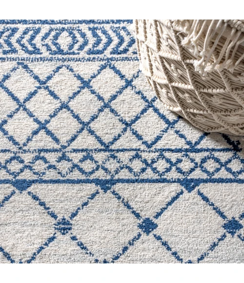Moroccan HYPE Boho Vintage Tribal Cream/Blue 2 ft. x 8 ft. Runner Rug
