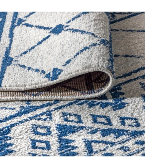 Moroccan HYPE Boho Vintage Tribal Cream/Blue 2 ft. x 8 ft. Runner Rug