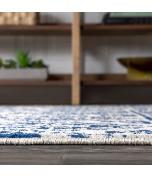 Moroccan HYPE Boho Vintage Tribal Cream/Blue 2 ft. x 8 ft. Runner Rug