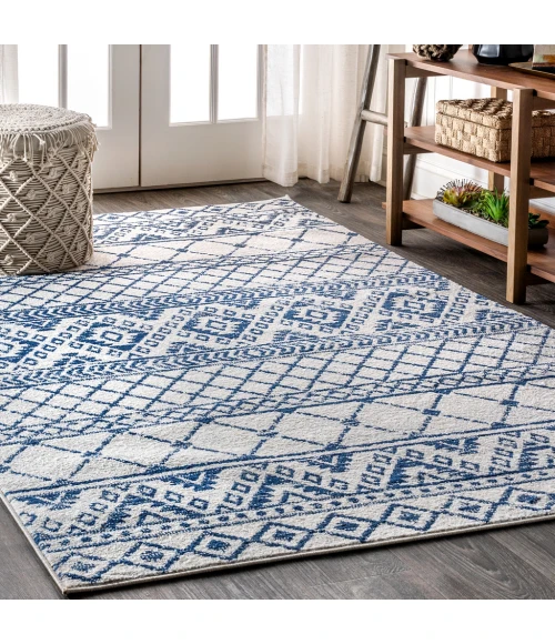 Moroccan HYPE Boho Vintage Tribal Cream/Blue 3 ft. x 5 ft. Area Rug