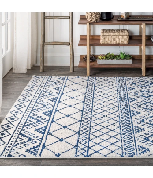 Moroccan HYPE Boho Vintage Tribal Cream/Blue 3 ft. x 5 ft. Area Rug