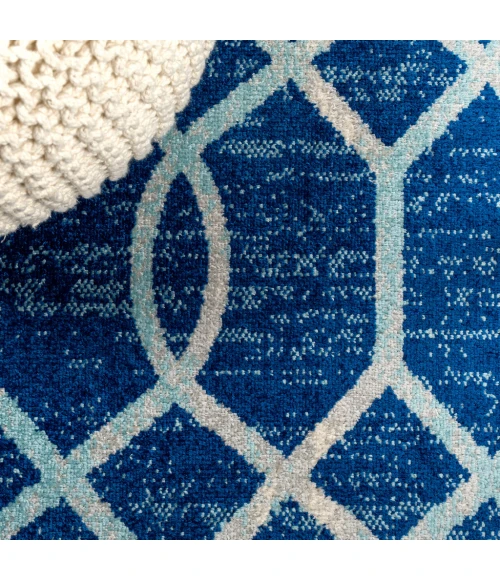 Asilah Ogee Fretwork Blue/Gray 5 ft. x 8 ft. Area Rug