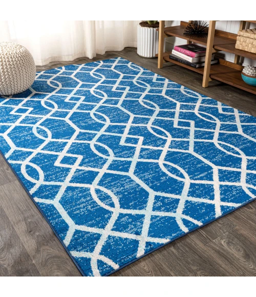 Asilah Ogee Fretwork Blue/Gray 5 ft. x 8 ft. Area Rug