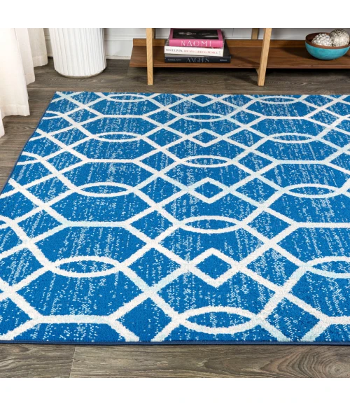 Asilah Ogee Fretwork Blue/Gray 5 ft. x 8 ft. Area Rug
