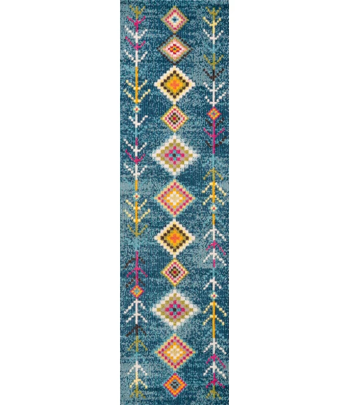 Tribal Love Geometric Dark Blue/Multi 2 ft. x 8 ft. Runner Rug