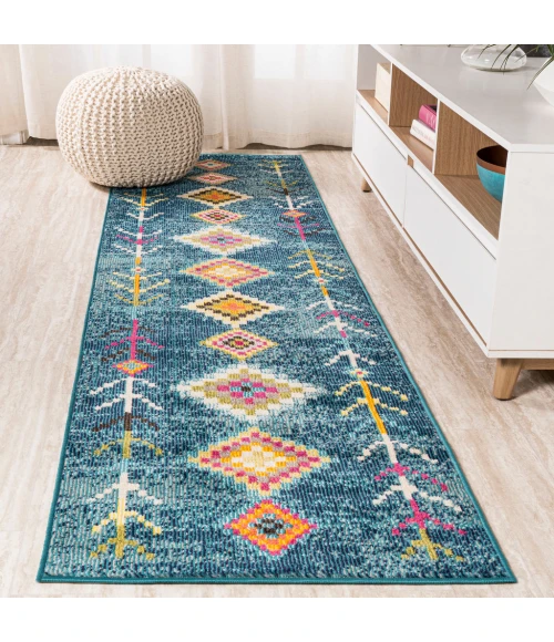 Tribal Love Geometric Dark Blue/Multi 2 ft. x 8 ft. Runner Rug