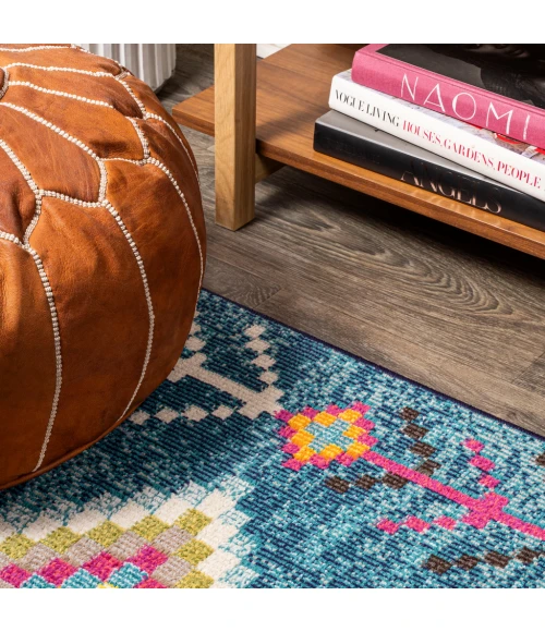 Tribal Love Geometric Dark Blue/Multi 5 ft. x 8 ft. Area Rug