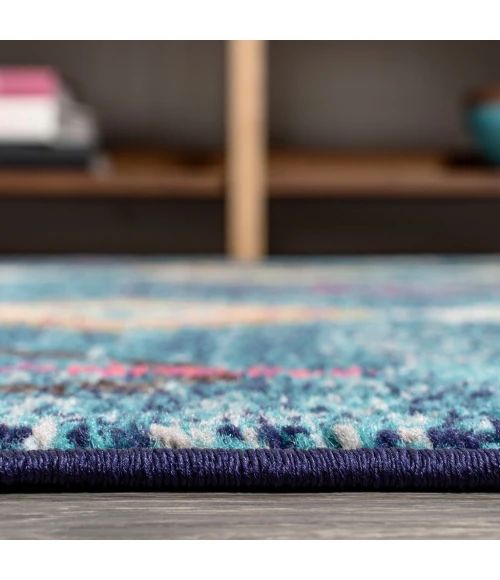 Tribal Love Geometric Dark Blue/Multi 2 ft. x 8 ft. Runner Rug