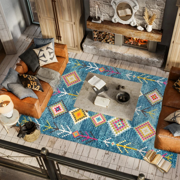 Tribal Love Geometric Dark Blue/Multi 8 ft. x 10 ft. Area Rug