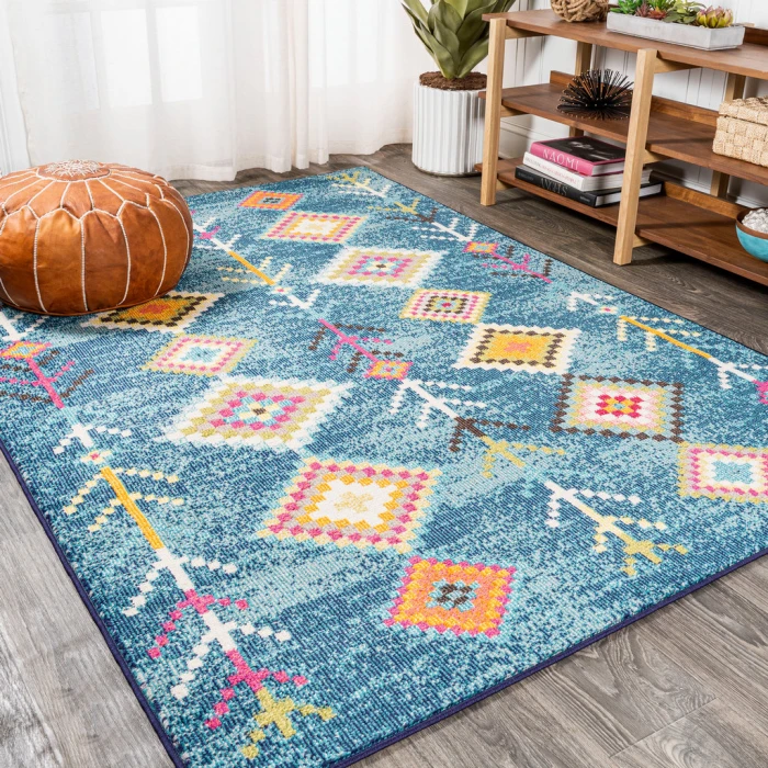 Tribal Love Geometric Dark Blue/Multi 8 ft. x 10 ft. Area Rug