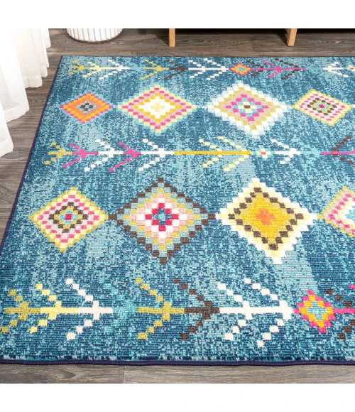 Tribal Love Geometric Dark Blue/Multi 5 ft. x 8 ft. Area Rug