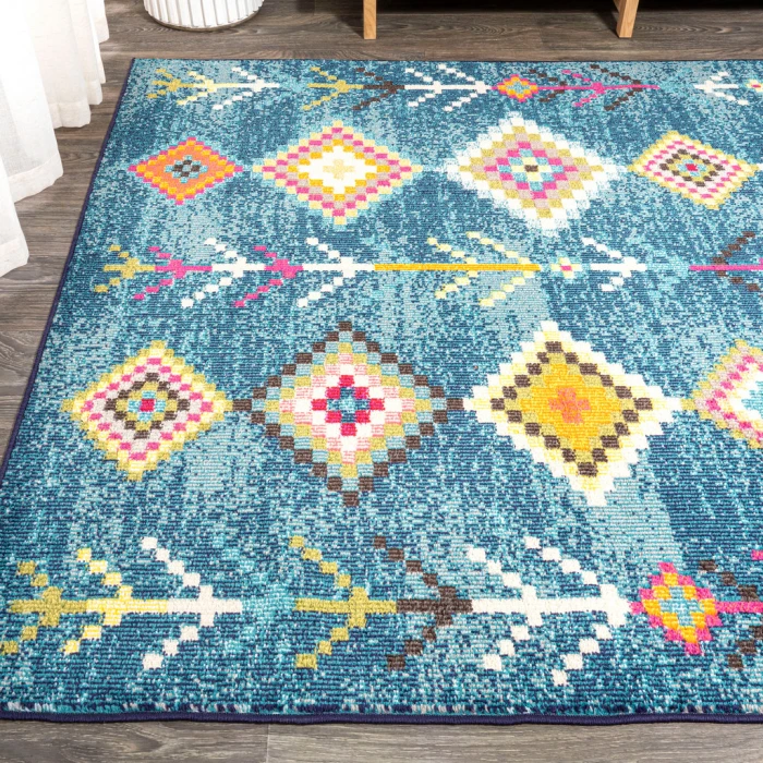 Tribal Love Geometric Dark Blue/Multi 8 ft. x 10 ft. Area Rug