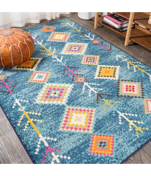 Tribal Love Geometric Dark Blue/Multi 5 ft. x 8 ft. Area Rug